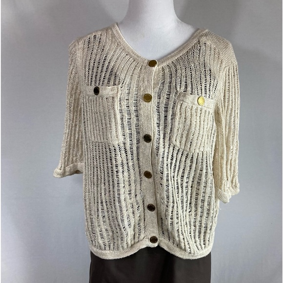Tory Burch Sweaters - EUC TORY BURCH Women’s Natural Linen Knit Button Down Top, Size Large